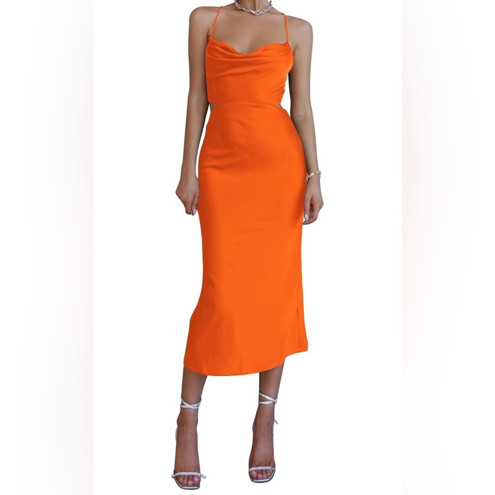 NWOT Orange Satin Dress - Picture 1 of 4